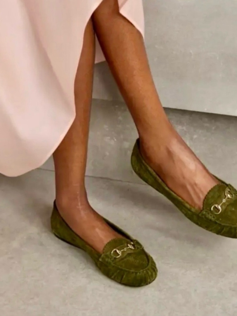 Gucci Olive Suede Women's Loafers with Gold Bit